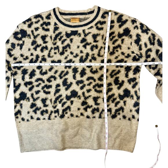 Pol Sweater Medium Tan Black Leopard Print Oversized Chunky - Picture 6 of 6